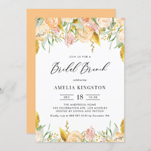 Peach Blume und Gold Blätter Bridal Brunch Einladung