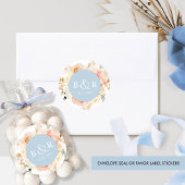 Peach Blush and Blue Wedding Envelope / Gefallen Runder Aufkleber
