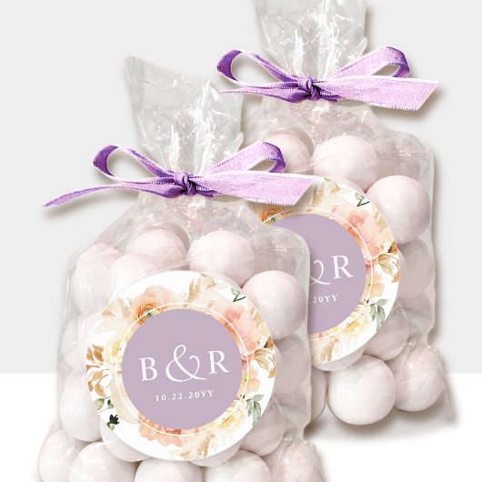 Peach Blush and Lavender Wedding Envelope / Gefall Runder Aufkleber