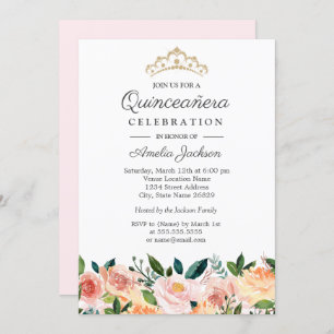 Peach Blush Aquarellfarben Quinceanera Einladung