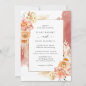 Peach Blush Bloral, Rost Wasserfarbe Chic Hochzeit Einladung (Vorderseite)