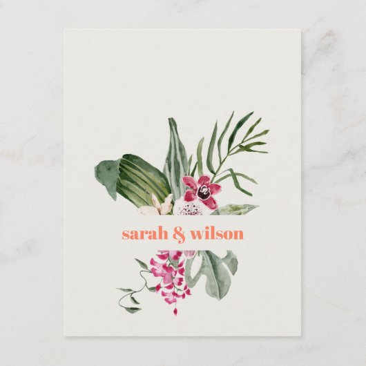 Peach Blush Boho Tropical Floral Wedding Details Begleitkarte (Rückseite)