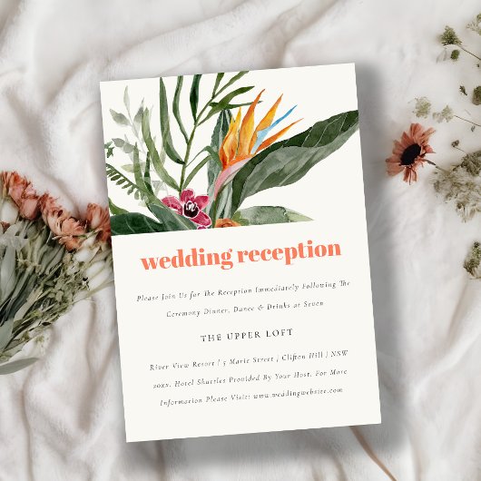 Peach Blush Boho Tropical Floral Wedding Reception Begleitkarte