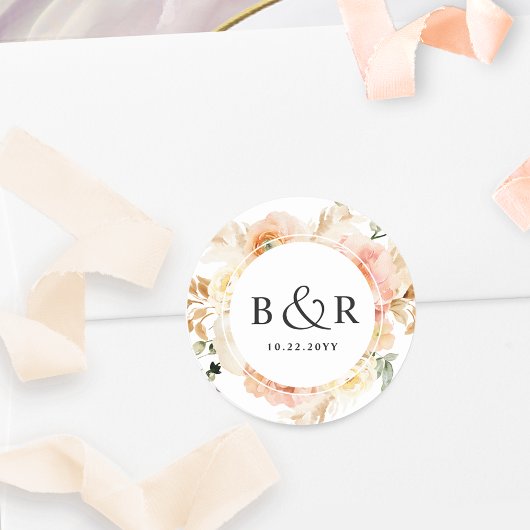 Peach, Blush, Champagner Hochzeitsumschlag / Gefal Runder Aufkleber