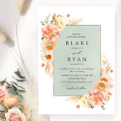 Peach, Blush Cream and Sage Floral Chic Wedding Einladung