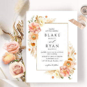 Peach Blush Cream Champagne Floral Elegante Hochze Einladung