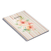 Peach Blush Cream Stripes Tropical Hibiscus Floral Notizblock (Rechte Seite)