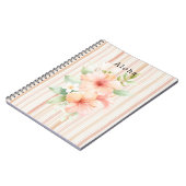 Peach Blush Cream Stripes Tropical Hibiscus Floral Notizblock (Linke Seite)