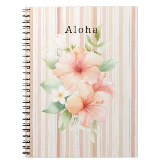 Peach Blush Cream Stripes Tropical Hibiscus Floral Notizblock (Vorderseite)