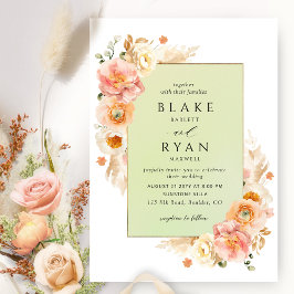 Peach, Blush Cream und Green Floral Chic Wedding I Einladung