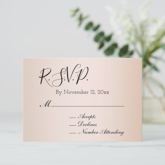 Peach Blush Cream Wedding RSVP Begleitkarte (Stehend Vorderseite)