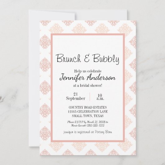 Peach Blush Damask Bridal Brunch (Vorderseite)