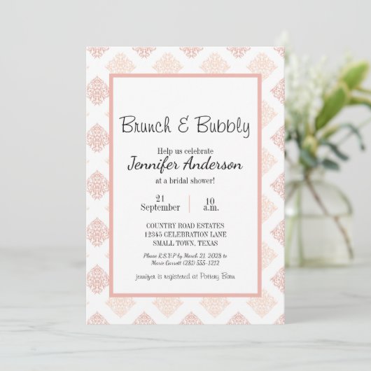 Peach Blush Damask Bridal Brunch (Stehend Vorderseite)