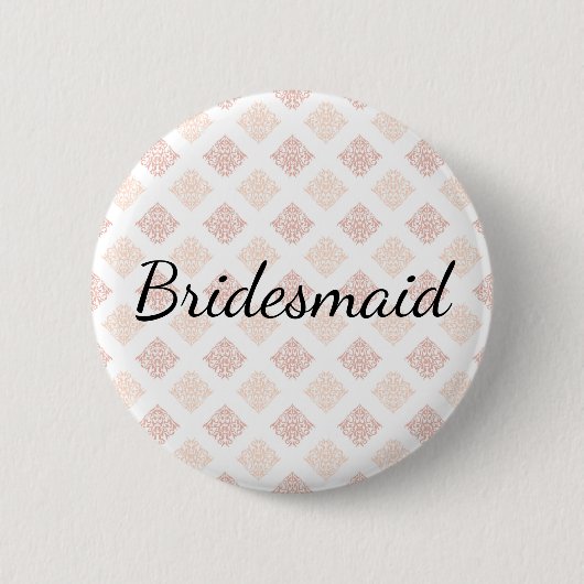 Peach Blush Damask Bridesmaid Button (Vorderseite)