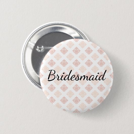 Peach Blush Damask Bridesmaid Button (Vorne & Hinten)