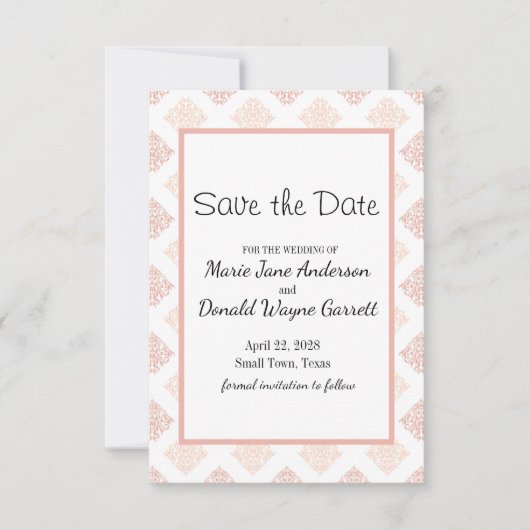 Peach Blush Damask Save The Date (Vorderseite)