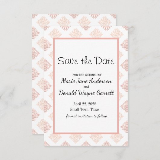Peach Blush Damask Save The Date (Vorne/Hinten)