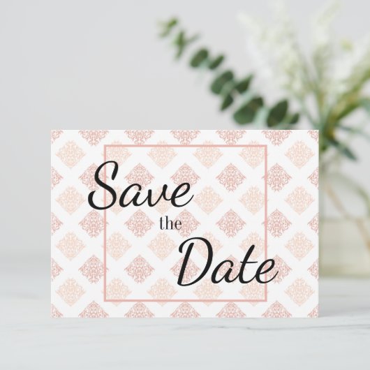 Peach Blush Damask Save The Date (Stehend Vorderseite)