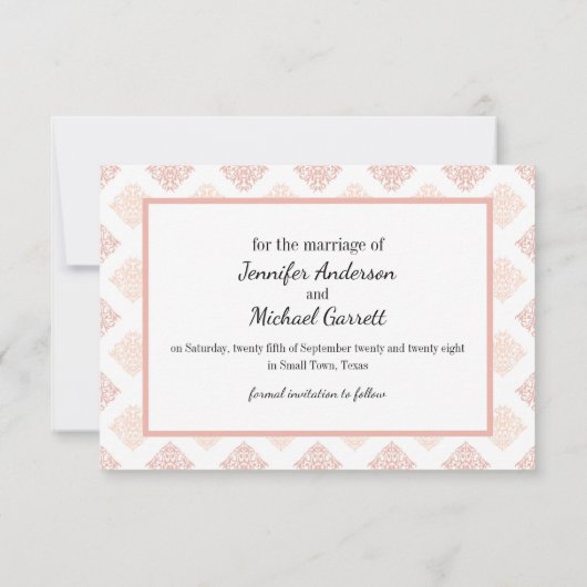 Peach Blush Damask Save The Date (Rückseite)