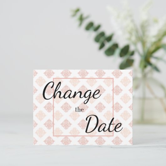 Peach Blush Damaskus Ändern Sie das Datum Postkarte (Stehend Vorderseite)