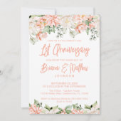 Peach Blush Elfenbeinblume 1. Hochzeitstag Einladung (Vorderseite)