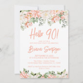 Peach Blush Elfenbeinblume 90. Geburtstagsparty Einladung (Vorderseite)