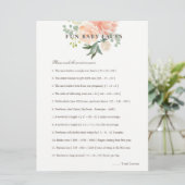 Peach Blush Floral Fun Baby Fakten Baby Showspiel Einladung (Stehend Vorderseite)