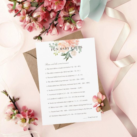 Peach Blush Floral Fun Baby Fakten Baby Showspiel Einladung