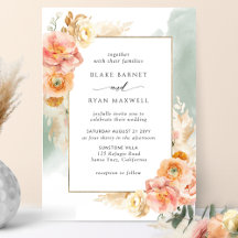 Peach Blush Floral, Sage Watercolor Chic Wedding