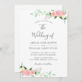 Peach Blush Floral Wasserfarbe Einladung Hochzeit (Vorne/Hinten)