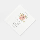 Peach Blush Floral White Wedding  Serviette (Ecke)