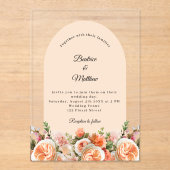 Peach blush florals arch clear wedding acryleinladungen (Vorderseite)