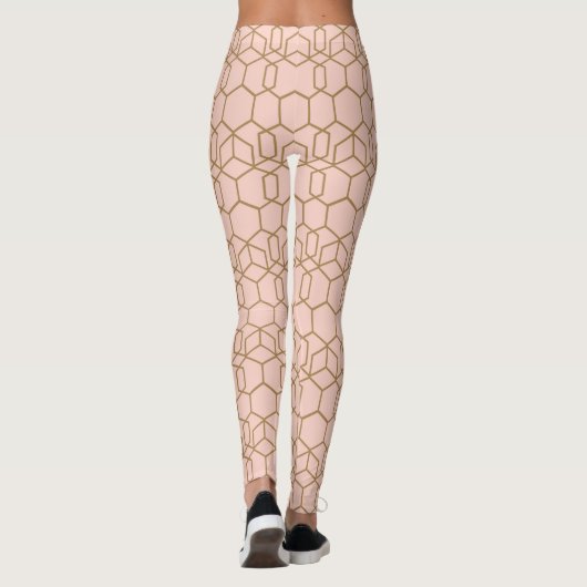 Peach Blush & Gold Modern Boho Geometric Glam Leggings (Rückseite)