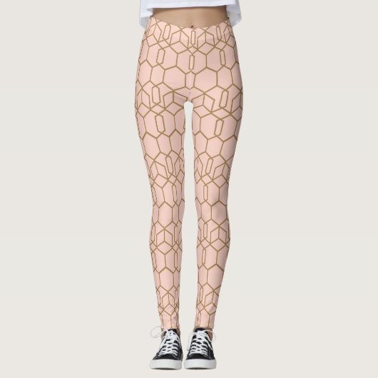 Peach Blush & Gold Modern Boho Geometric Glam Leggings (Vorderseite)