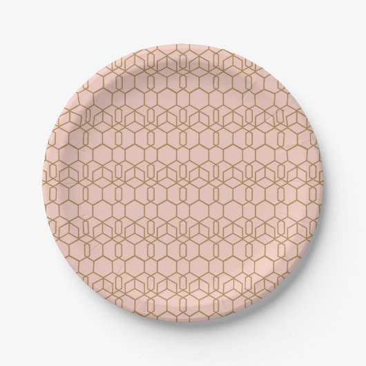 Peach Blush & Gold Modern Boho Geometric Glam Pappteller (Vorderseite)
