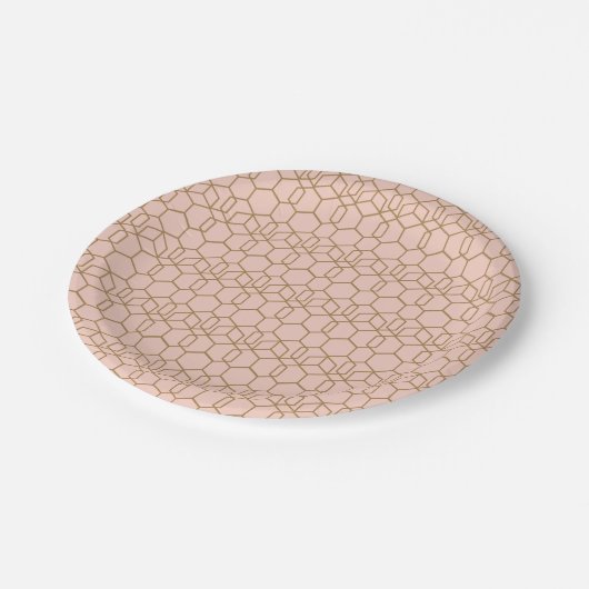 Peach Blush & Gold Modern Boho Geometric Glam Pappteller (Schrägansicht)