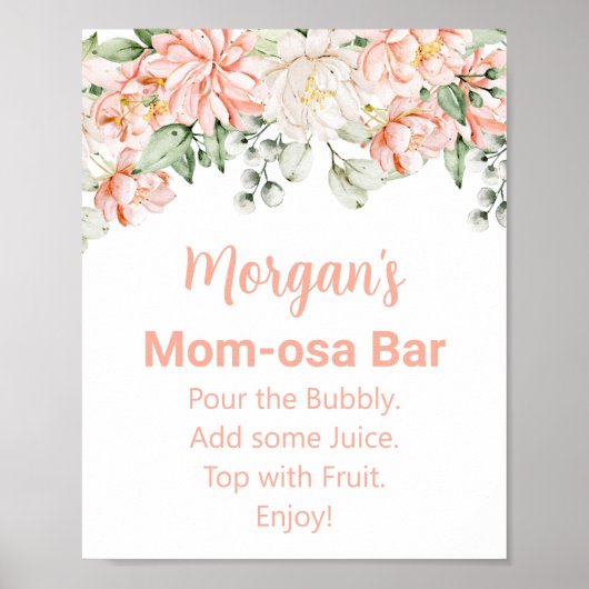 Peach Blush Ivory Baby Dusche Mama-osa-Bar Zeichen Poster (Vorne)