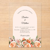 Peach blush ivory florals arch clear wedding acryleinladungen (Vorderseite)