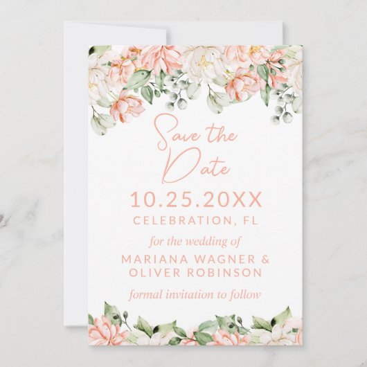 Peach Blush Ivory Save the Date Einladung (Vorderseite)