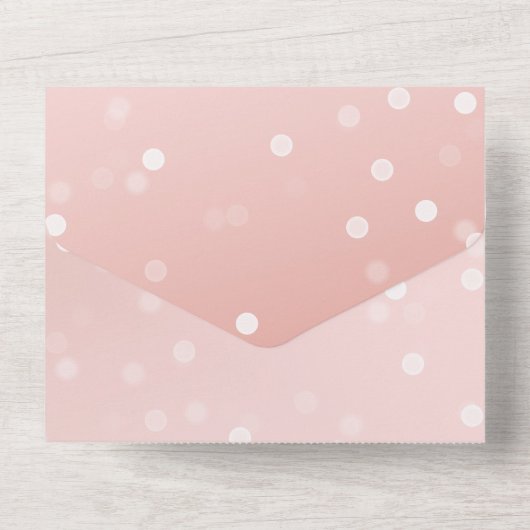 Peach Blush Ombre Confetti Bokeh All In One Einladung (Rückseite)