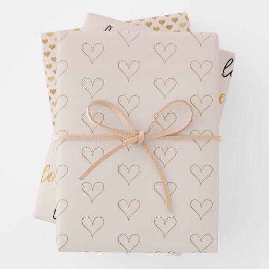 Peach Blush Ombre Gold Glitzy Herz Geschenkpapier Set (Beispiel)