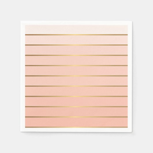 Peach Blush Ombre & Gold Strippapier Napkins Serviette (Vorderseite)