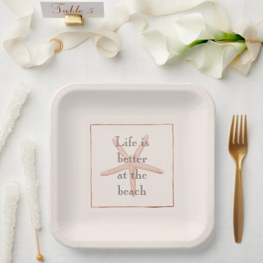 Peach Blush Orange Beach Starfish Pappteller (Hochzeit)