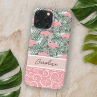 Peach Blush Pink Flamingoes Palm Blätter Muster