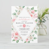 Peach Blush Pink Floral Brautparty Einladung (Stehend Vorderseite)