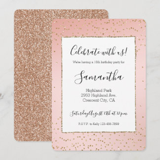 Peach Blush Pink Ombre Gold Glitzer Confetti Einladung