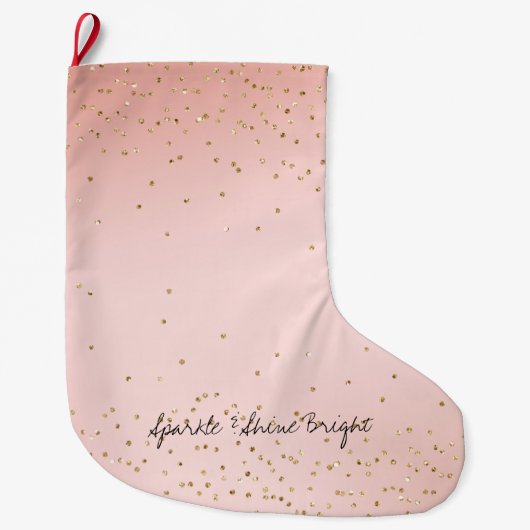 Peach Blush Pink Ombre Gold Glitzer Confetti Großer Weihnachtsstrumpf (Vorderseite)