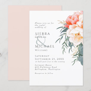 Peach Blush Pink Peony Eukalyptus Greenerity Weddi Einladung