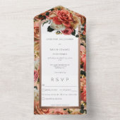 Peach Blush & Pink Rustikale Rose Abendessen All In One Einladung (Innen Boden)