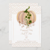 Peach Blush Pumpkin FALL IN LIEBE Engagement Party Einladung (Vorne/Hinten)